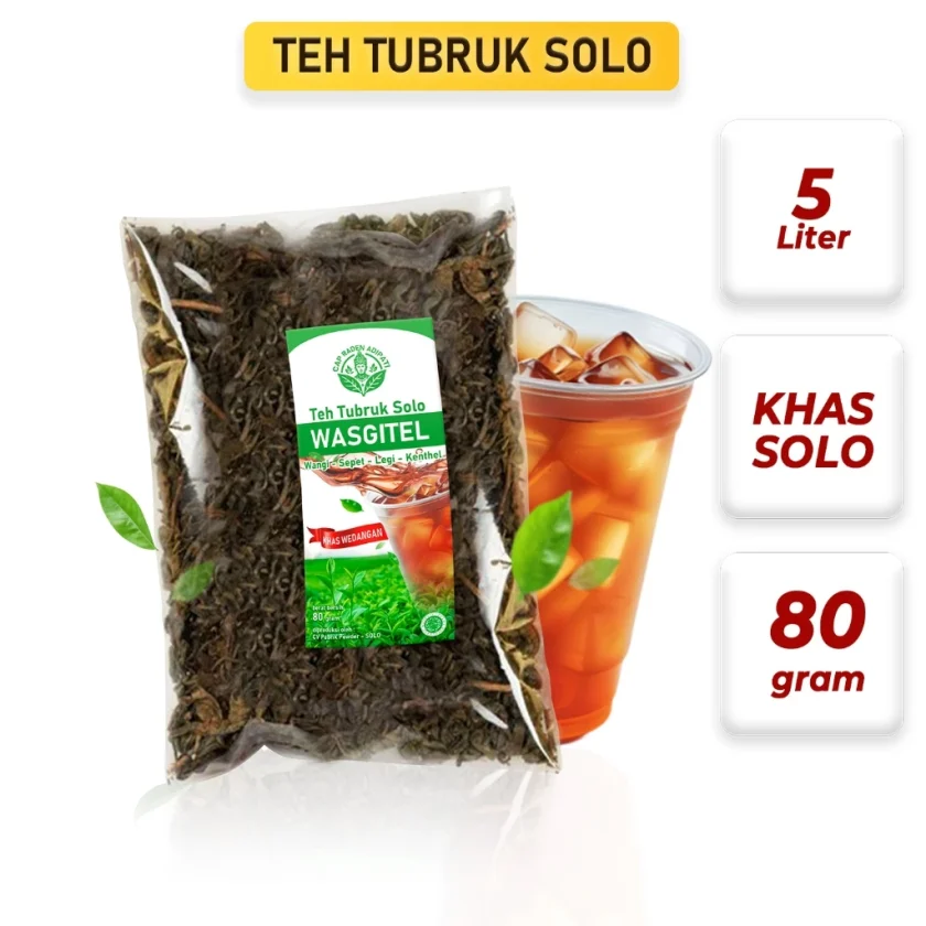Teh Tubruk Solo WASGITEL 80 Gram, Khas Wedangan Solo, Cap Raden Adipati, Racikan Daun Teh Solo