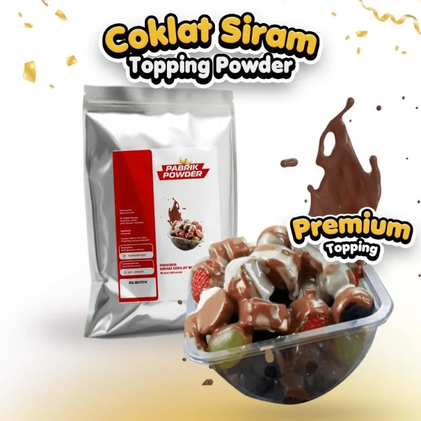 Powder Coklat Siram Buah Viral, Cokelat Kental, Topping Buah